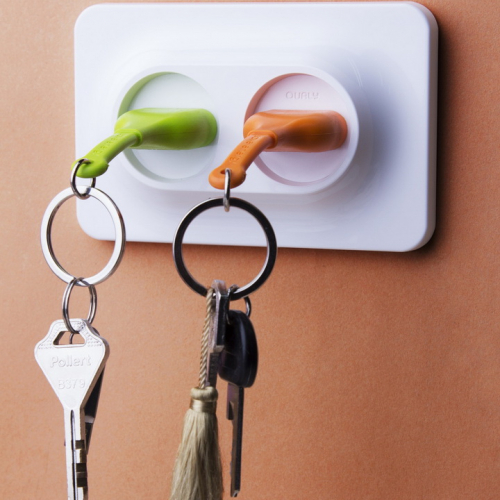 Ключница настенная и брелки для ключей Double Unplug Qualy Зеленый / Оранжевый / Белый