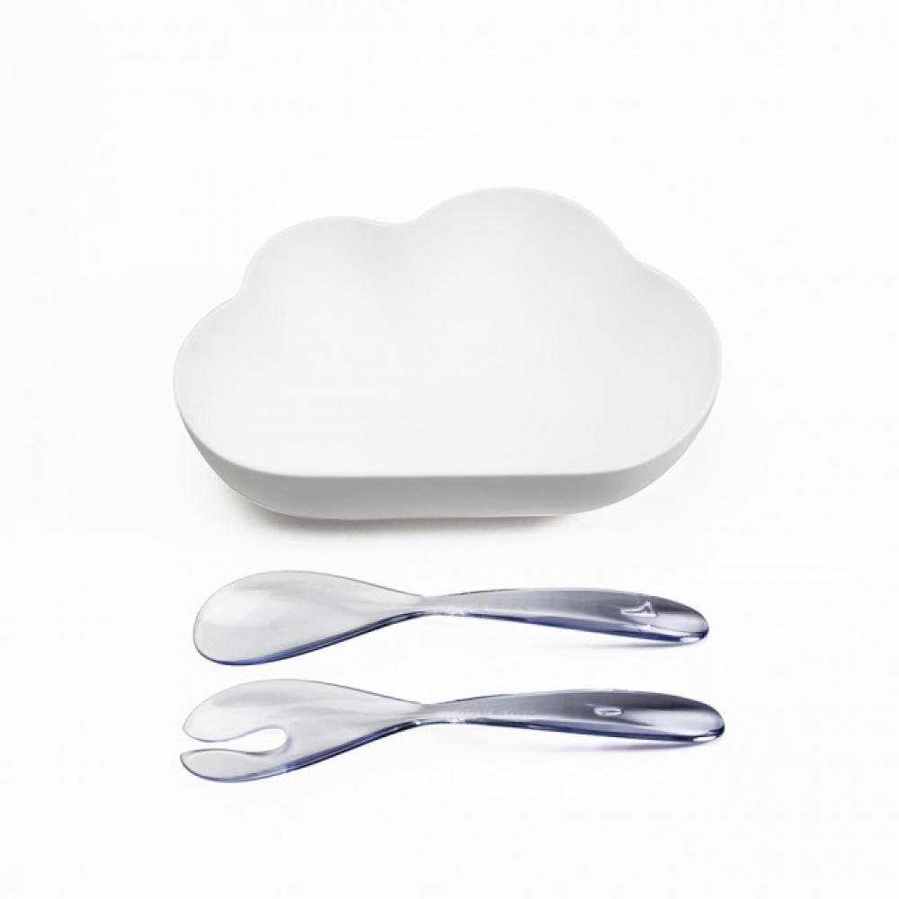 Салатница с ложками для сервировки Cloud Qualy Белая / Прозрачная