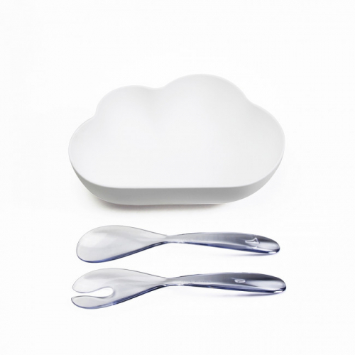Салатница с ложками для сервировки Cloud Qualy Белая / Прозрачная